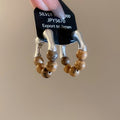 Round Stone Beaded Stud Earrings With Silver Pins, Vintage Ethnic Maillard Geometric Jewelry view 1