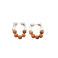 Round Stone Beaded Stud Earrings With Silver Pins, Vintage Ethnic Maillard Geometric Jewelry view 5
