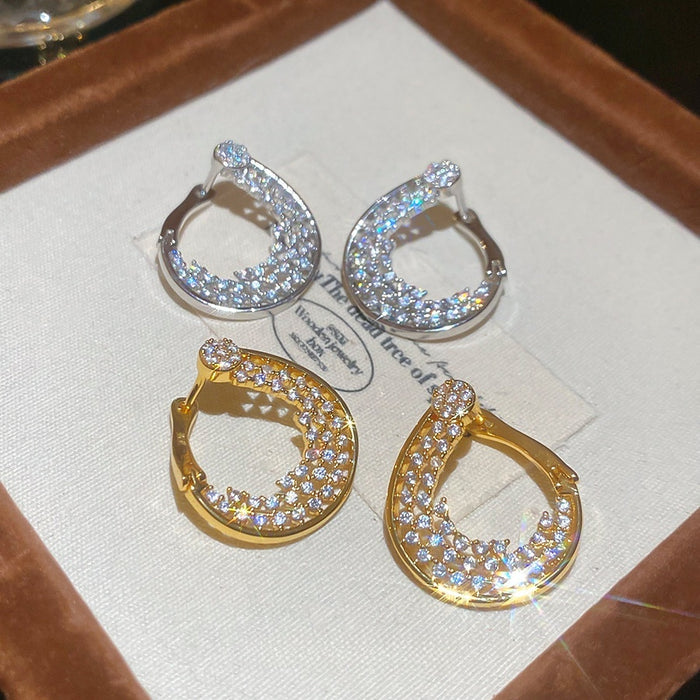 18K Gold Plated Copper Zircon Twisted Flower Ear Cuff Earrings Minimalist Geometric Jewelry