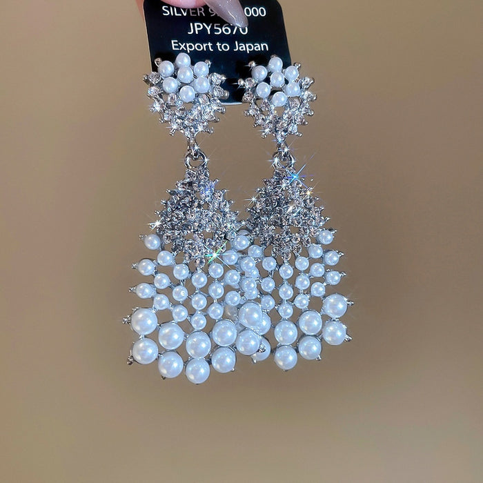 Vintage Court Style Rhinestone Faux Pearl Teardrop Drop Earrings With Silver Pin