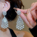 Vintage Court Style Rhinestone Faux Pearl Teardrop Drop Earrings With Silver Pin view 2