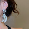 Vintage Court Style Rhinestone Faux Pearl Teardrop Drop Earrings With Silver Pin view 4