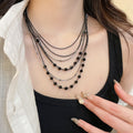 Dark Style Faux Crystal Beaded Multi Layer Geometric Round Sweater Necklace For Women view 1