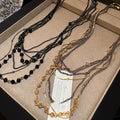 Dark Style Faux Crystal Beaded Multi Layer Geometric Round Sweater Necklace For Women view 2
