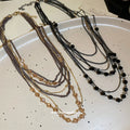 Dark Style Faux Crystal Beaded Multi Layer Geometric Round Sweater Necklace For Women view 4