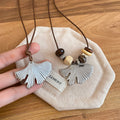 Stainless Steel Wood Bead Ginkgo Leaf Sweater Necklace Ethnic Style Light Luxury Choker For Women view 2