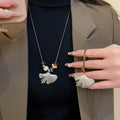 Stainless Steel Wood Bead Ginkgo Leaf Sweater Necklace Ethnic Style Light Luxury Choker For Women view 1