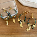 14K Gold Plated Stone Feather Pendant Drop Earrings With Silver Posts Vintage Ethnic Style view 2
