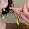 14K Gold Plated Stone Feather Pendant Drop Earrings With Silver Posts Vintage Ethnic Style view 3