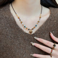 Vintage Tiger Eye Round Bead Necklace And Ring Jewelry Set, Maillard Style Heart Accent view 4