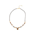 Vintage Tiger Eye Round Bead Necklace And Ring Jewelry Set, Maillard Style Heart Accent view 5