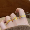 24K Gold Plated Copper Zircon Flower Open Ring French Vintage Light Luxury Jewelry view 4
