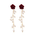 Retro Elegant Faux Pearl Flower Tassel Drop Earrings With Silver Needle Flocked Floral Design view 5