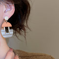 Light Luxury U-Shaped Resin Round Pendant Drop Earrings With Silver Needle Posts view 3