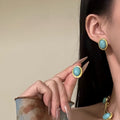 Vintage Acrylic Gemstone Necklace And Stud Earrings Jewelry Set For Women, Round Light Luxury Style view 4