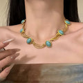 Vintage Acrylic Gemstone Necklace And Stud Earrings Jewelry Set For Women, Round Light Luxury Style view 2