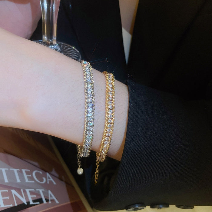 Rhinestone Wrap Chain Adjustable Copper Bangle Vintage Geometric Round Light Luxury Bracelet