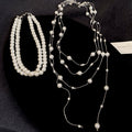 French Vintage Multilayer Tassel Faux Pearl Sweater Necklace Light Luxury Geometric Choker view 4
