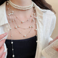 French Vintage Multilayer Tassel Faux Pearl Sweater Necklace Light Luxury Geometric Choker view 3