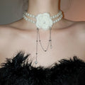 French Vintage Knitted Flower Faux Pearl Choker Necklace Elegant Light Luxury Collarbone Chain view 3