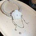French Vintage Knitted Flower Faux Pearl Choker Necklace Elegant Light Luxury Collarbone Chain view 2