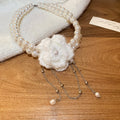 French Vintage Knitted Flower Faux Pearl Choker Necklace Elegant Light Luxury Collarbone Chain view 4