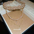 Vintage Light Luxury Faux Pearl Sweater Necklace With Rhinestone Cross Geometric Pendant view 4