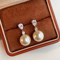 Vintage Zircon Faux Pearl Drop Earrings With Silver Pins, Geometric Round Modern Elegant Jewelry view 1