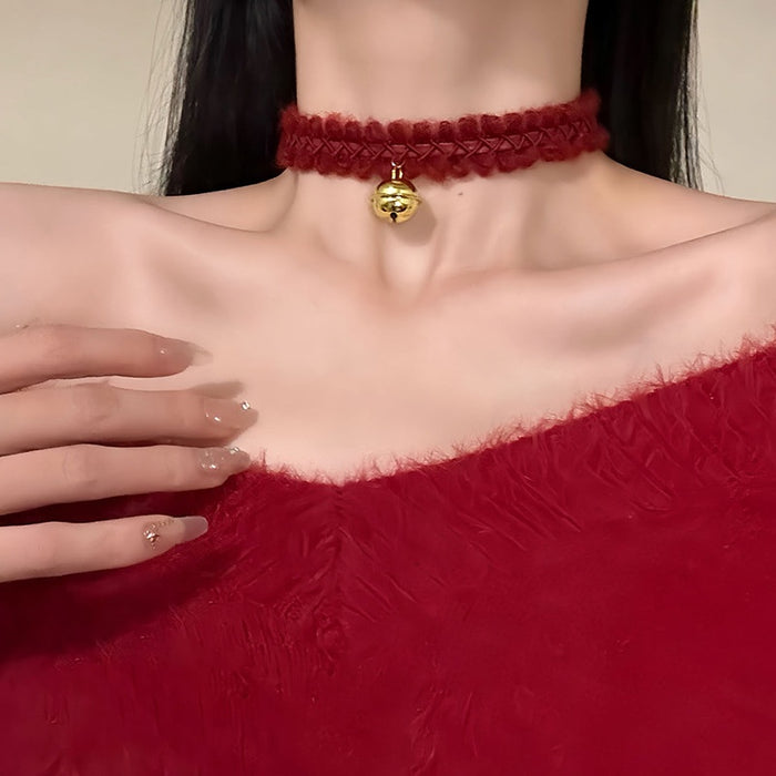 Vintage Knitted Bell Pendant Choker Necklace For Women, Round Geometric Pastoral Collarbone Chain