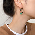 Vintage Tiger Eye Cat Eye Stone Pearl Beaded Geometric Round Drop Earrings With Silver Posts view 2