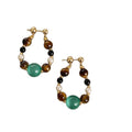 Vintage Tiger Eye Cat Eye Stone Pearl Beaded Geometric Round Drop Earrings With Silver Posts view 5