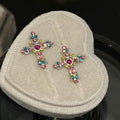 Dopamine Rhinestone Cross Alloy Huggie Earrings For Women Light Luxury Geometric Daily Style view 1