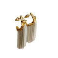 French Vintage Iron Metal Pleated C Shape Tassel Drop Earrings For Women view 5