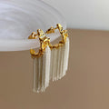 French Vintage Iron Metal Pleated C Shape Tassel Drop Earrings For Women view 4