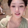 French Vintage Iron Metal Pleated C Shape Tassel Drop Earrings For Women view 3