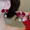 Light Luxury Rhinestone Flocked Bow Pony Stud Earrings With Silver Needle For Women view 4