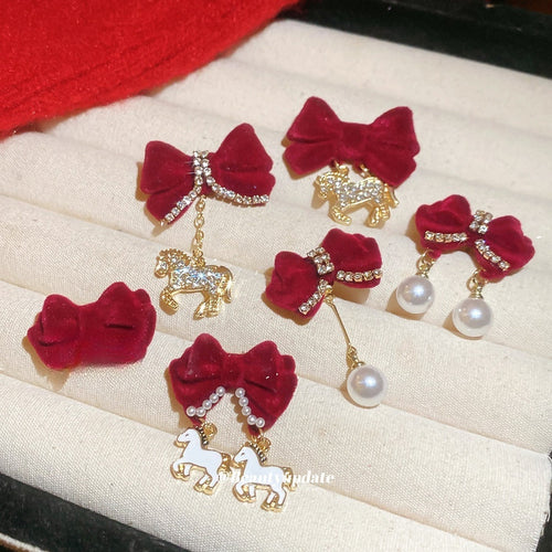 Light Luxury Rhinestone Flocked Bow Pony Stud Earrings With Silver Needle For Women