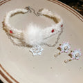 Luxury Christmas Snowflake Pearl Pom Ball Necklace And Stud Earrings Jewelry Set view 2