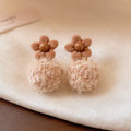 Faux Pearl Flocked Flower Pom Pom Stud Earrings, Light Luxury Vintage Winter Style view 4