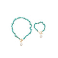 Ethnic Bohemian Faux Pearl Turquoise Beaded Necklace Bracelet Jewelry Set view 5