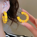 Vintage Enamel C-Shaped Hoop Earrings With Steel Pins Minimalist Geometric Daily Style view 4