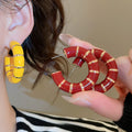 Vintage Enamel C-Shaped Hoop Earrings With Steel Pins Minimalist Geometric Daily Style view 2