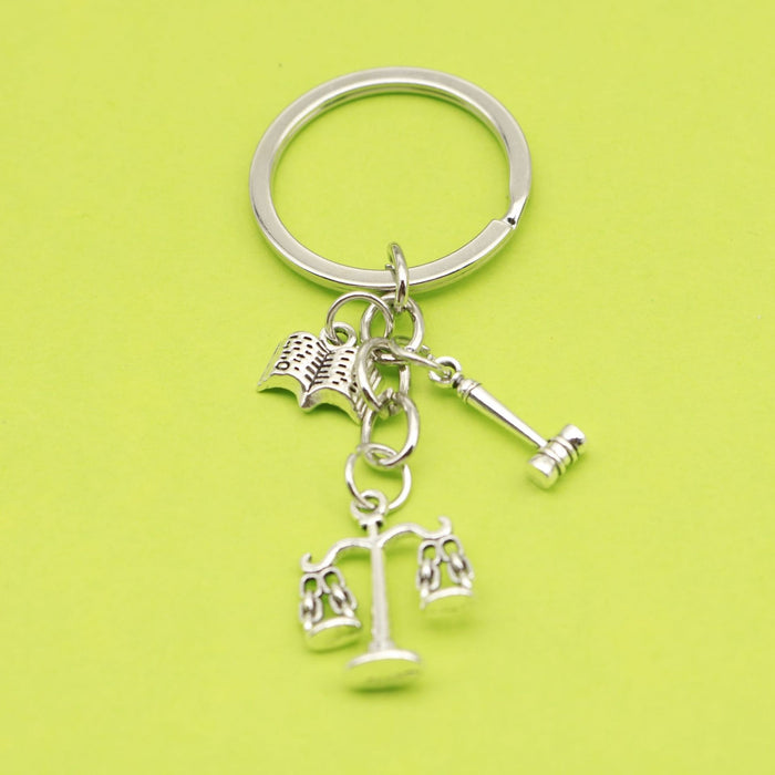 Zinc Alloy Justice Scale Book Gavel Keychain Law Student Gift
