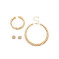 Light Luxury Court Style Iron Rhinestone Round Double Layer Necklace Bracelet Stud Earrings Jewelry Set view 5