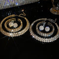 Light Luxury Court Style Iron Rhinestone Round Double Layer Necklace Bracelet Stud Earrings Jewelry Set view 3