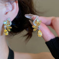 Light Luxury Copper Zircon Butterfly Wing Stud Earrings For Women Elegant Insect Jewelry view 4