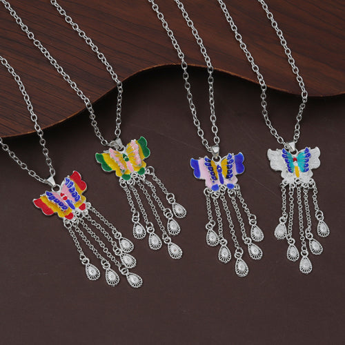 Bohemian Long Tassel Teardrop Drop Earrings Vintage Ethnic Style With Colorful Butterfly Necklace