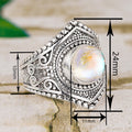 Vintage Faux Moonstone Ring, Classic Textured Metal Antique Style Jewelry For Women view 4
