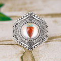 Vintage Faux Moonstone Ring, Classic Textured Metal Antique Style Jewelry For Women view 2