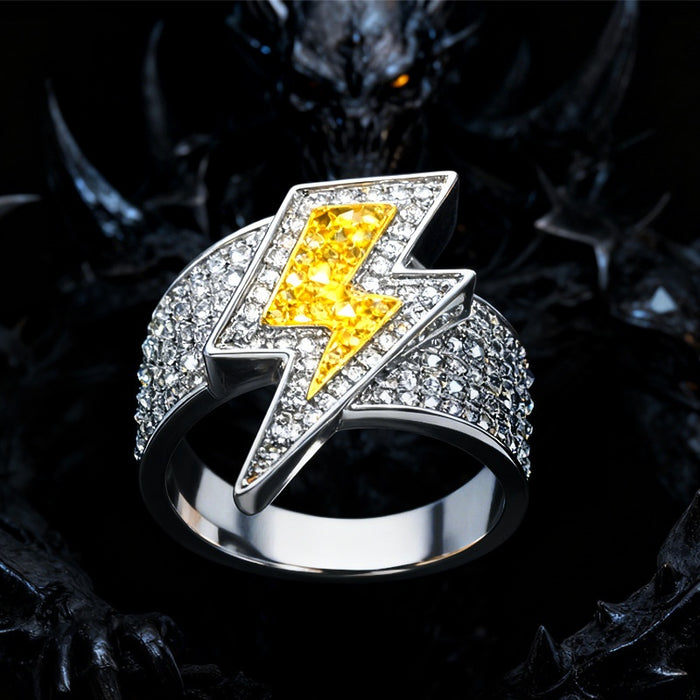 Lightning Micro Pave Zircon Ring Punk Street Style Niche Fashion Single Finger Jewelry